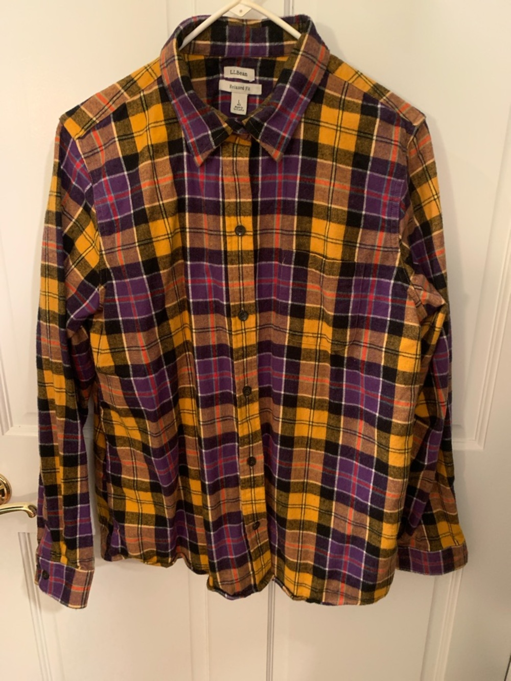 L.L. Bean Women’s Yellow/Purple Plaid Button-Down Shirt Large - Picture 1 of 9